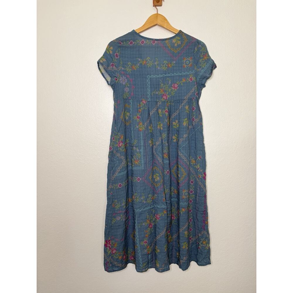 Natural Life Avery Midi Heirloom Cross Stitch Blue Dress Size Medium Boho Chic - Picture 3 of 3